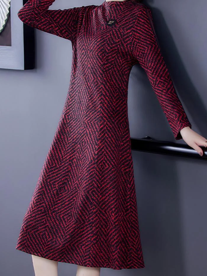 Fashion Long Plus Velvet Thick Red Dress