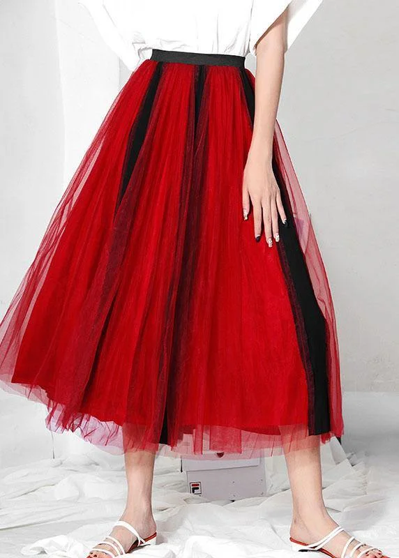 DIY Red High Waist Tulle Patchwork A Line Skirts