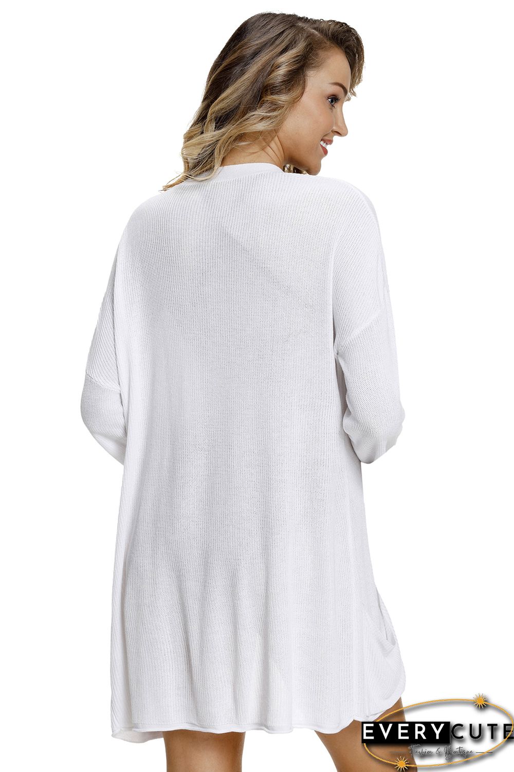 White Lightweight Knit Cardigan with Pockets