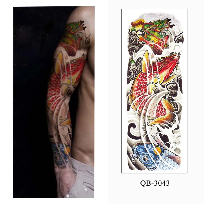 Sdrawing Men Temporary Tattoos Large Arm Sleeve Tattoo Sticker Dragon Tiger Fish Full Skull Totem Wolf Waterproof Fake Tattoo for Women