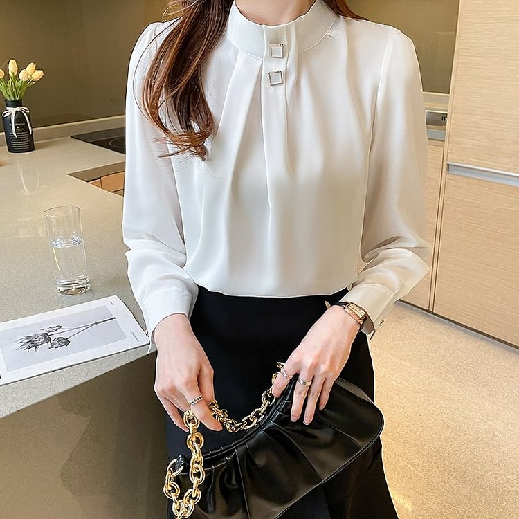 White Elegant Long Sleeve Shirts & Tops