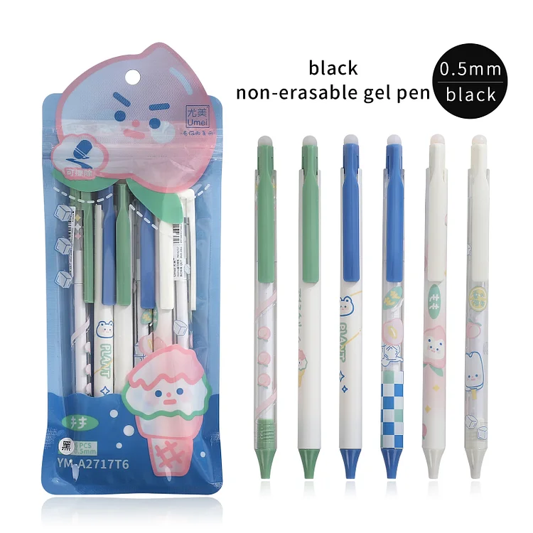 JOURNALSAY 6Pcs/Set Cute Pattern Gel Pen 0.5mm Black/Blue Ink Creative Erasable Student