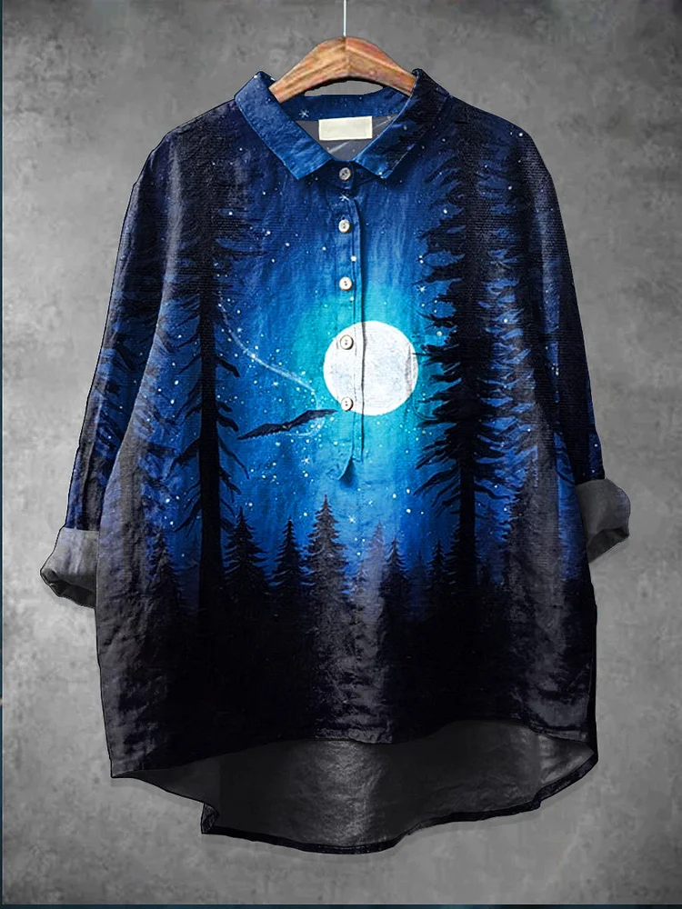 Women's  Halloween Art  Print Casual Cotton And Linen Shirt