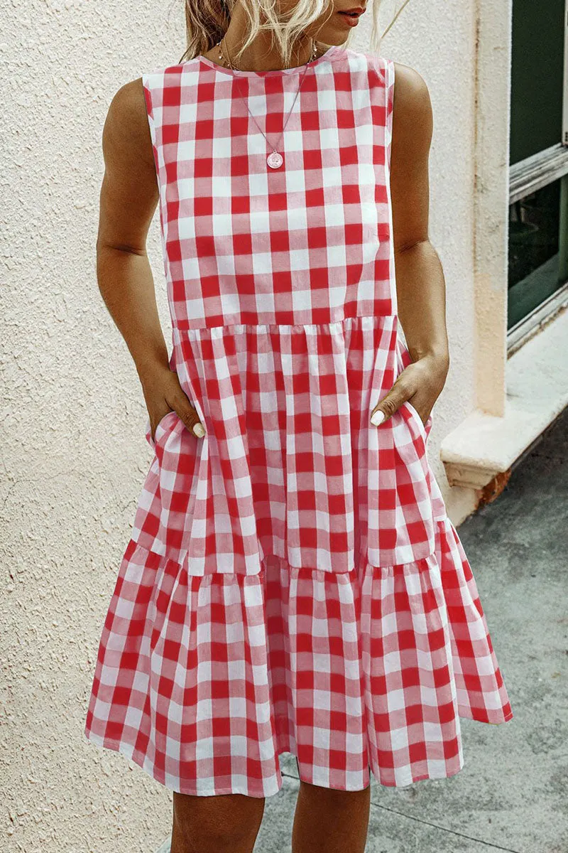 Fashion Street Plaid O Neck Princess Midi Dresses(3 Colors)