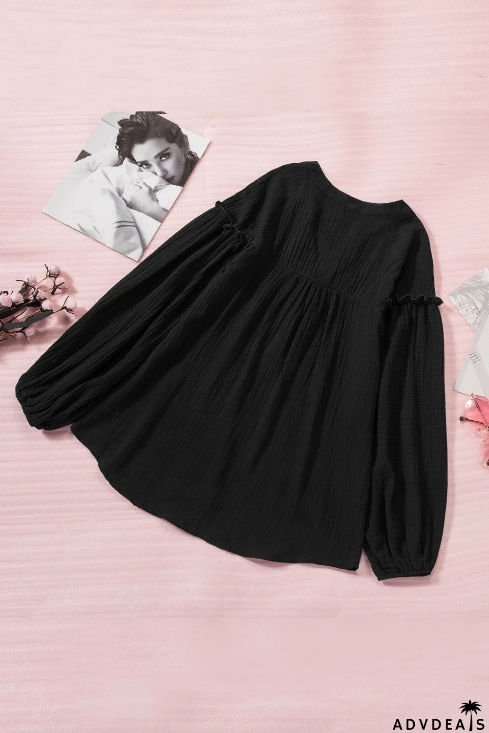 Casual Balloon Sleeve Crinkled Top