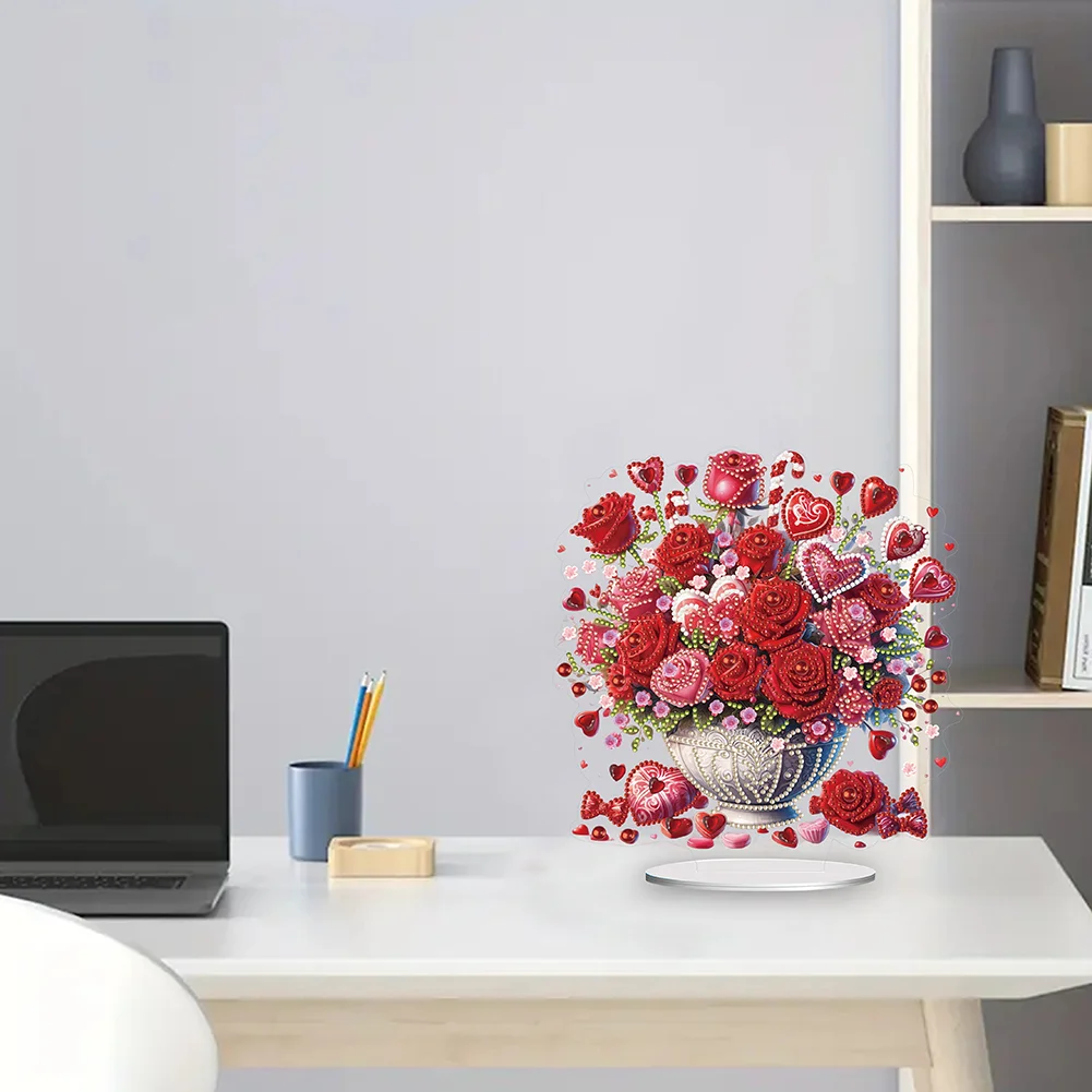 DIY Rose Vase Acrylic Table Top Diamond Painting Ornament Kits for Office Desktop Decor