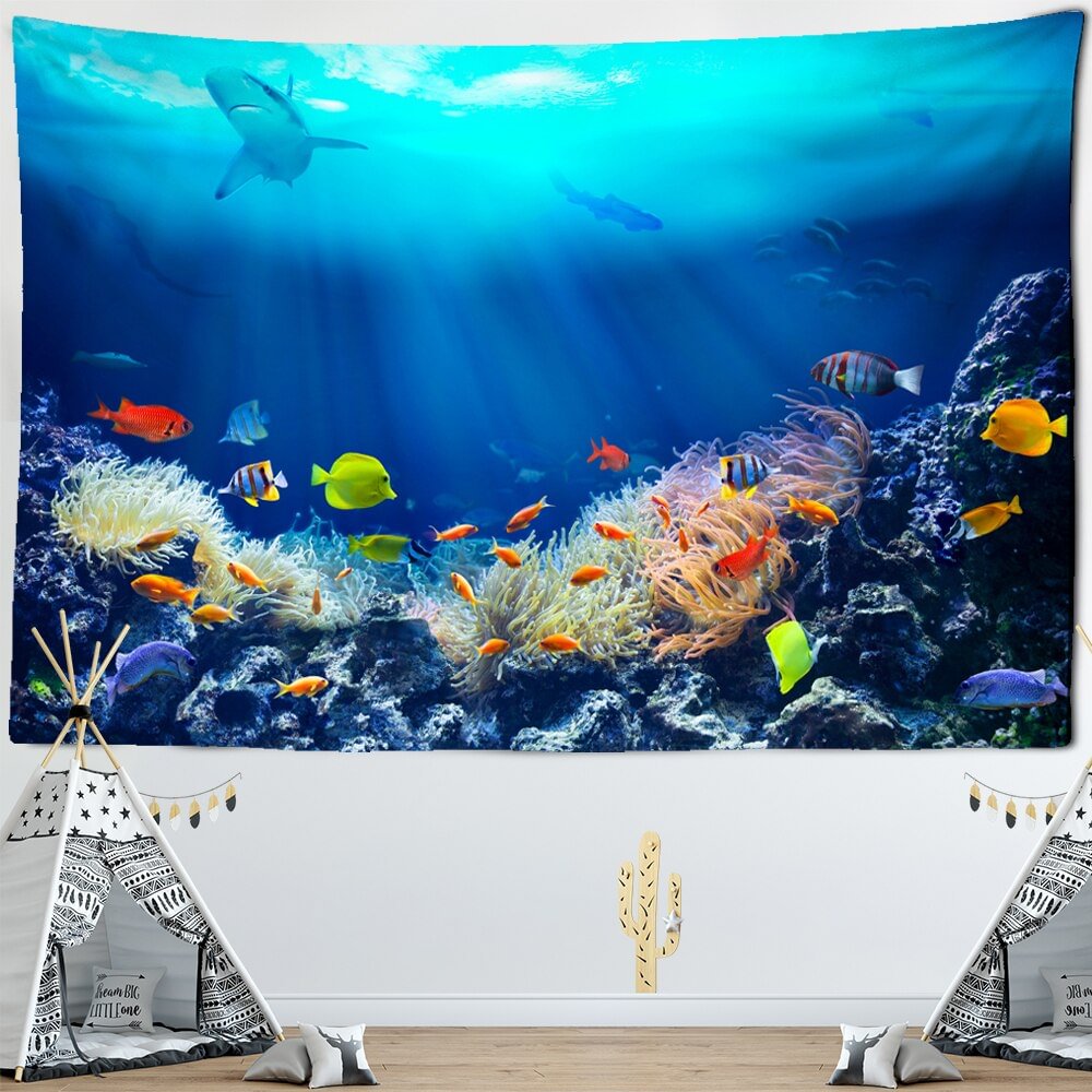 Nigikala Fish Colorful Tapestry Underwater World Coral Animal Wall Hanging Beach Towel Tapestr Living Room Dorm Home Decor