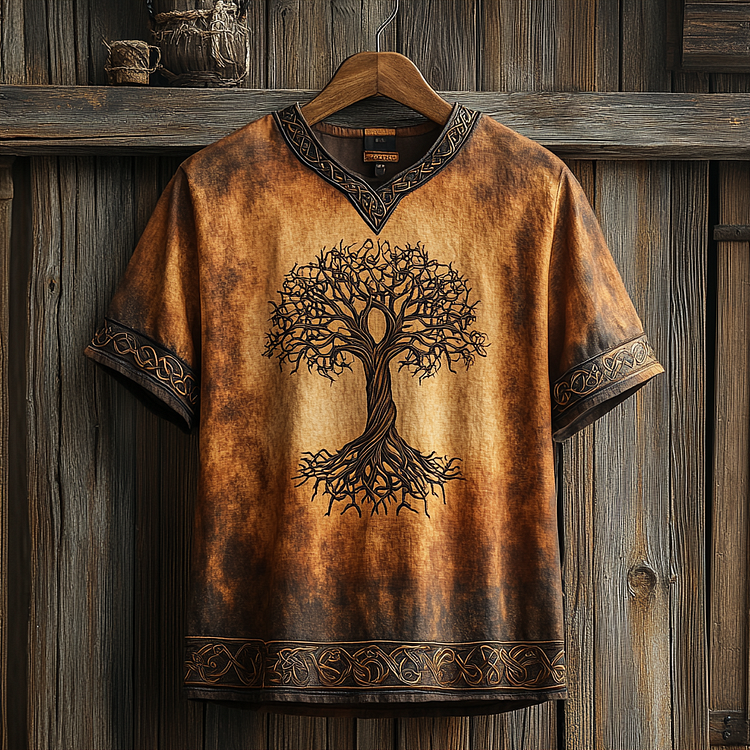 Men's Viking Celtic Knot Tree Of Life Vintage Print T-shirt