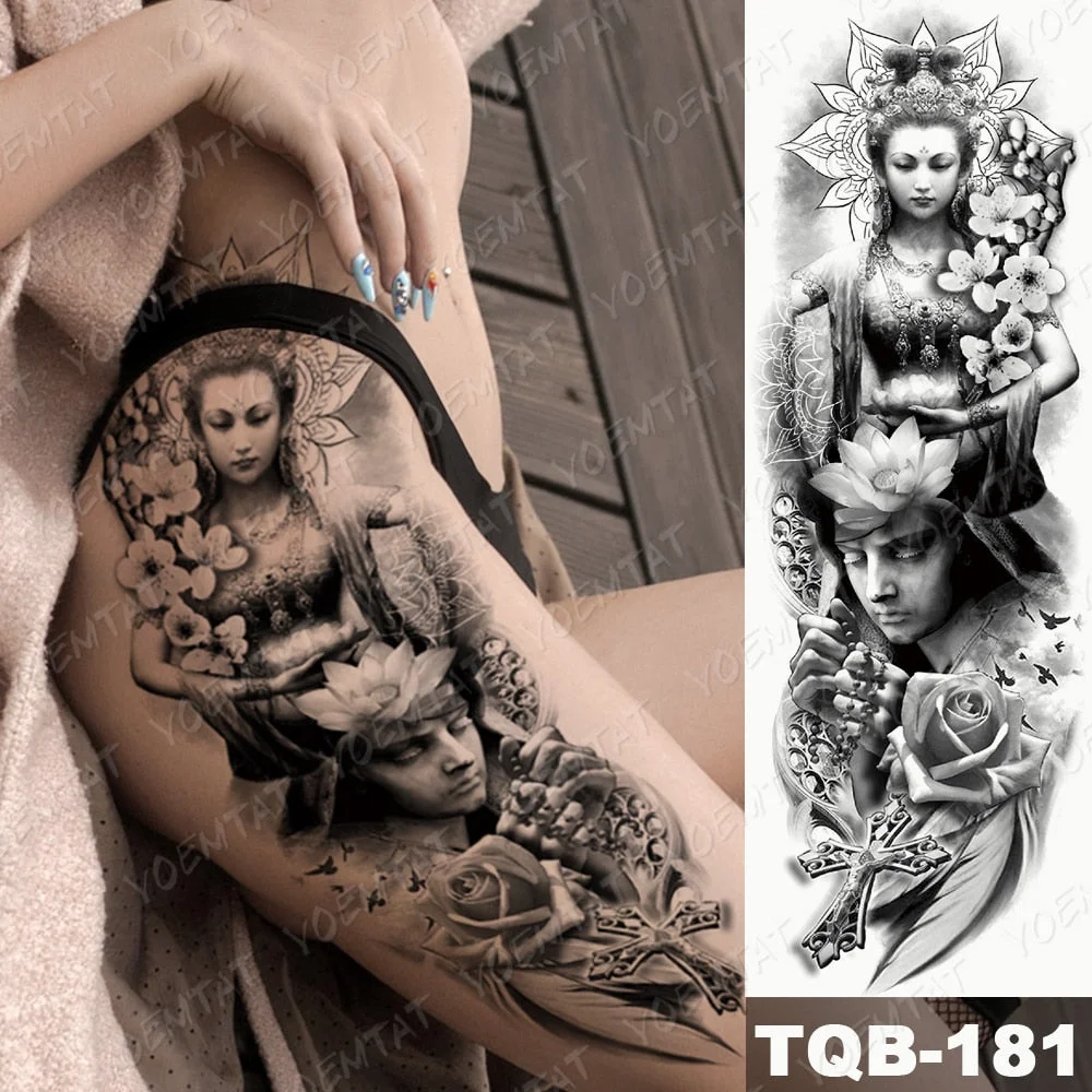 Large Arm Sleeve Waterproof Temporary Tattoo Sticker Lion Crown Gun Rose Wolf Tiger Animal Tattoos Women Men Body Art Fake Tatto