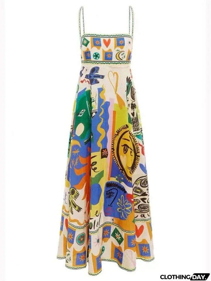 Women's Vogue Personality Graffiti Flowy Vacation Midi Sundress