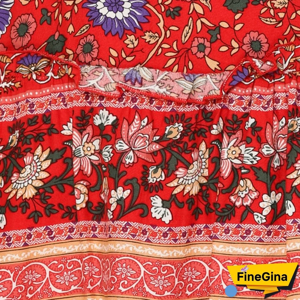 Women Fashion Casual Floral Short Skirts Summer High Waist Pleated Beach Skirt Beho Ruffle Dresses