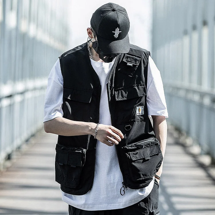 Dawfashion Techwear Streetwear-Workwear Vest Trend Multi Pocket Functional Vest Jacket-Streetfashion-Darkwear-Techwear