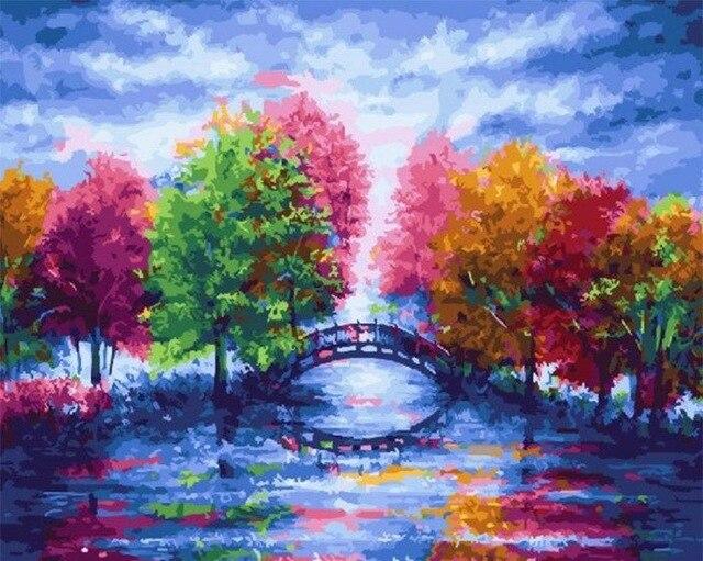 

Colorful Trees on Bridge – Paint By Numbers - 40*50CM, 501 Original