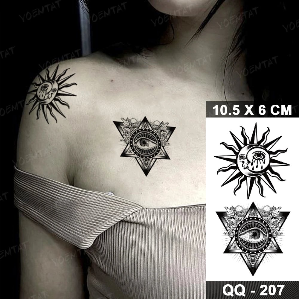 Gingf Temporary Tattoo Sticker Egypt Horus Eye Sun Moon Henna Flash Tatoo Body Art Wrist Scapula Women Men Fake Tatto Totem