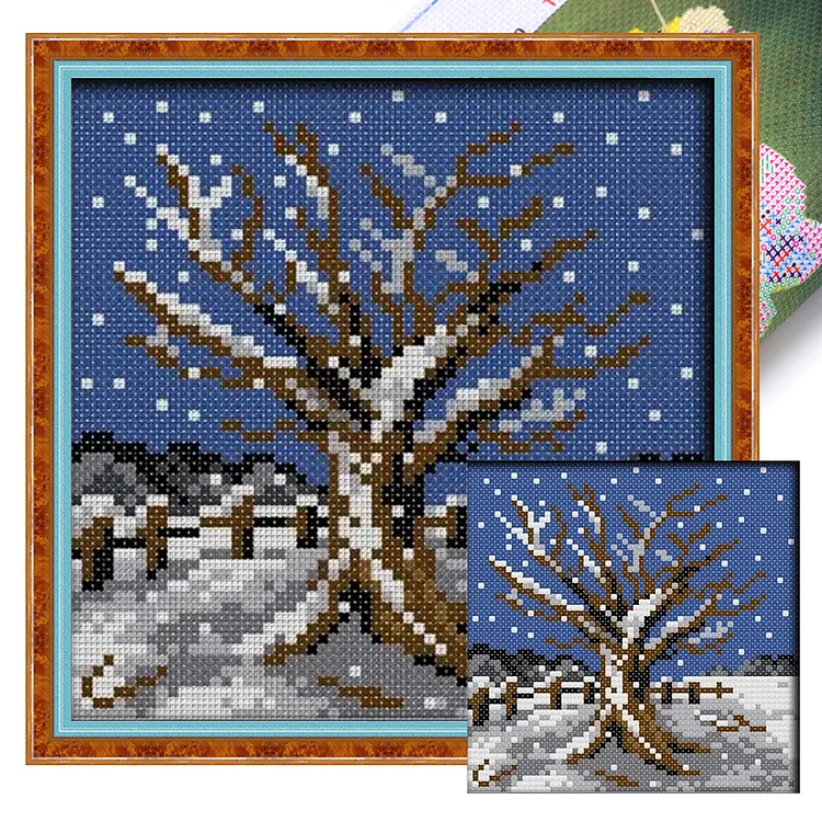 Joy Sunday Four Seasons Tree - Printed Cross Stitch 14CT 16*16CM