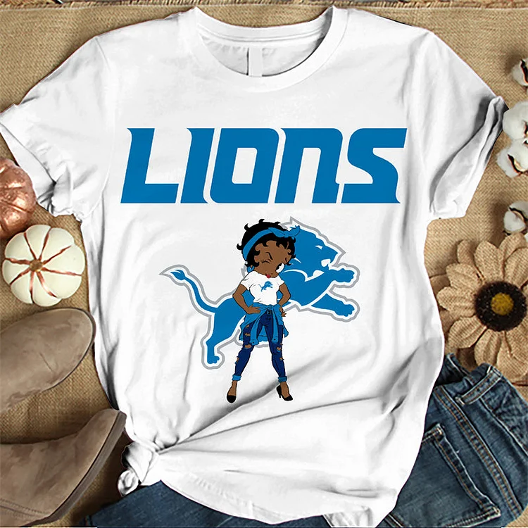 Detroit Lions  Women's White Relaxed T-Shirt