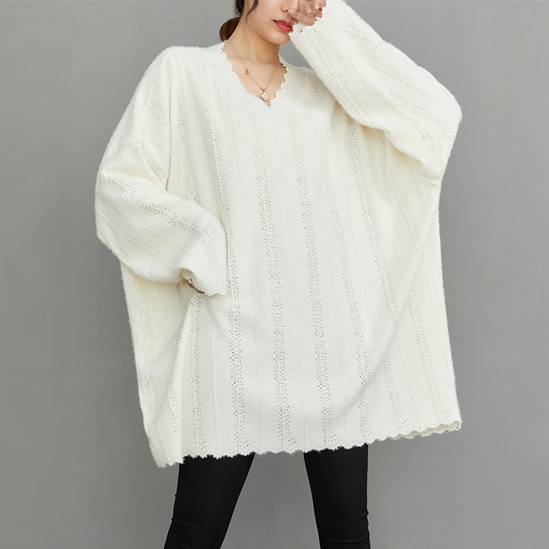 Loose Solid Color V-Neck Lace Long Sleeve Shirt