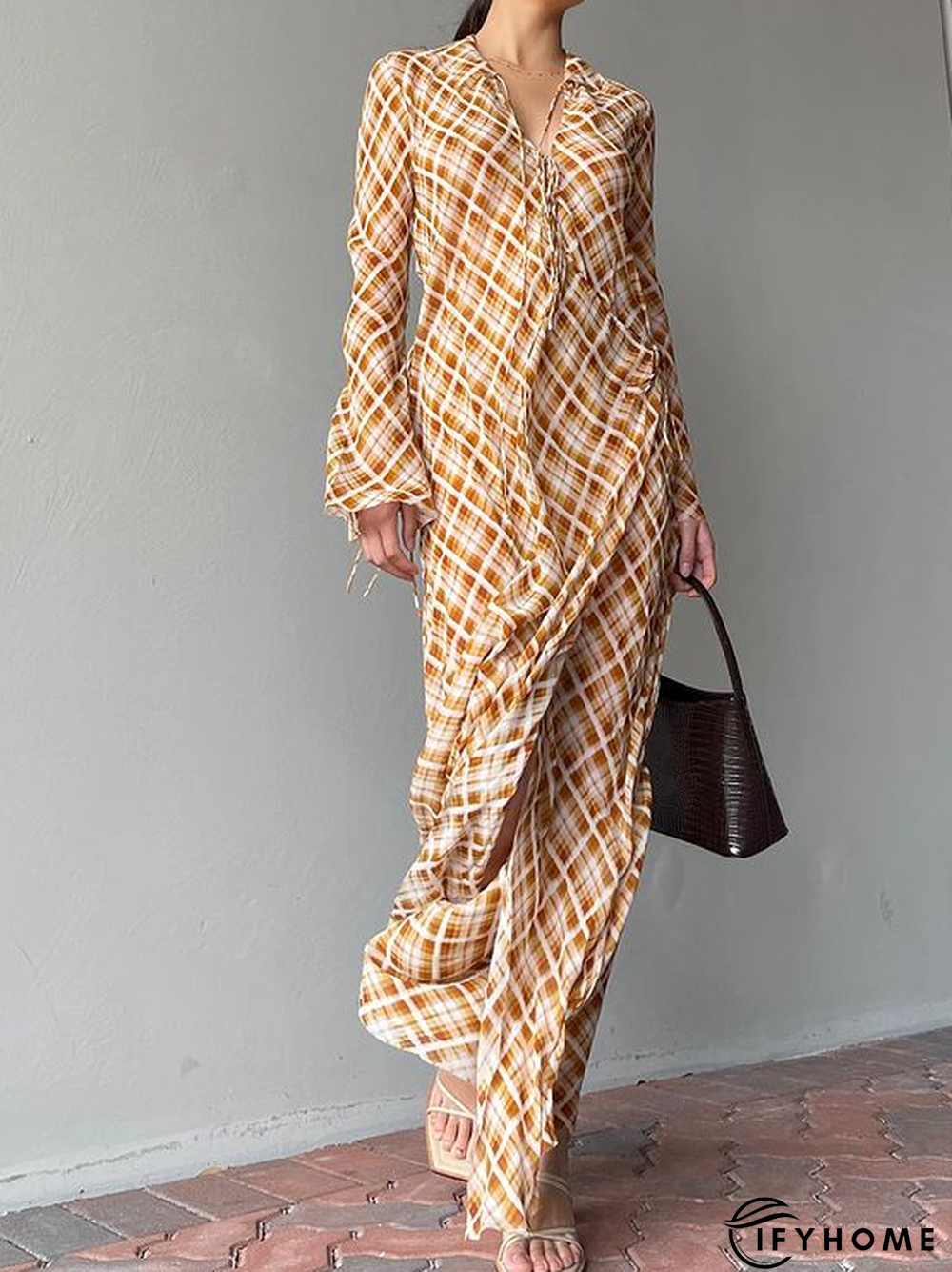 Elegant V Neck Lace-Up Dress | IFYHOME