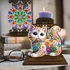 DIY Flower Cat Wooden Diamond Painting Candle Holder