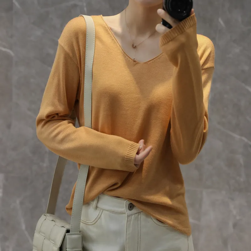 Churchf Churchf Style Autumn Winter Woolen Sweater Female V Gets Short Money Inside Build Head Sweater Slim Bottom Sweater