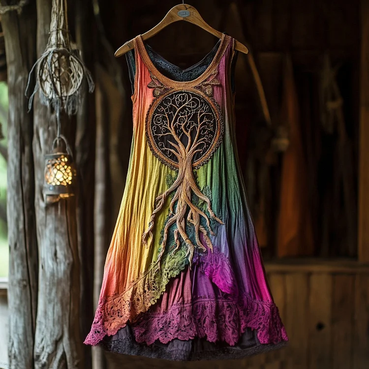 Vintage Life Of Tree Celtic Multicolour Tribal Art Comfy Tank Dress