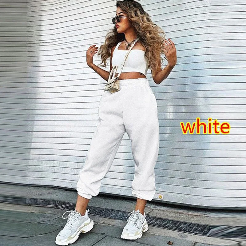 2021 New Women Solid Sports Trousers Autumn Winter Casual Loose Running Jogger Pants Female Elastic Waist Street Long Pants