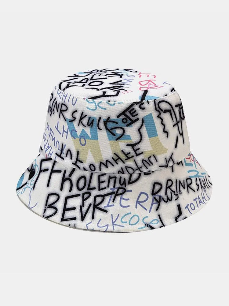 Unisex Cotton Letters Graffiti Pattern Printing Fashion Sunscreen Bucket Hat