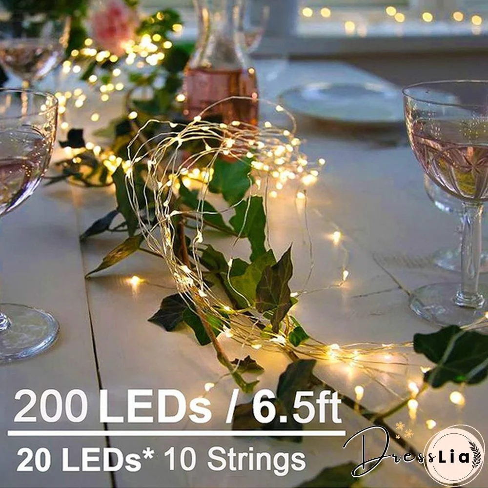 200 LEDs 10 Strands Waterproof Hanging Twinkle Fairy Lights Waterfall Vine String Lights Battery Operated Silver Wire Branch lights with Remote Timer for Garden Outdoor Bedroom Party Christmas Tree