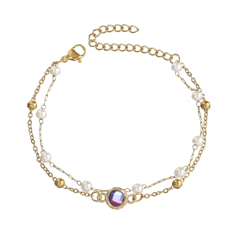 Vacation Geometric Color Block Stainless Steel Resin Copper Inlay Rhinestones Bracelets