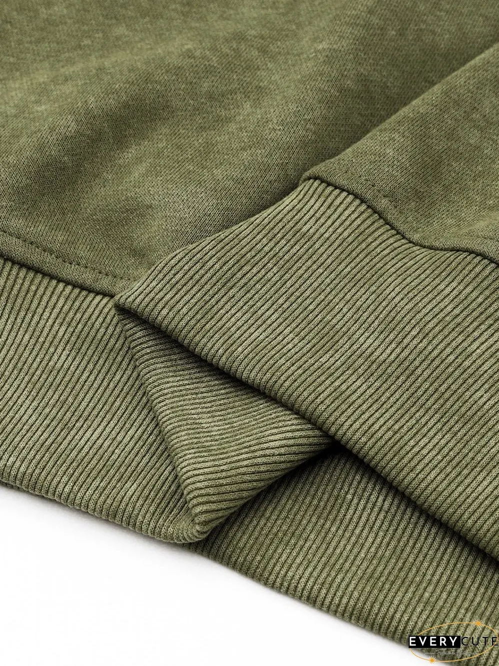 Green Vintage Drop Shoulder Round Neck Pullover Sweatshirt