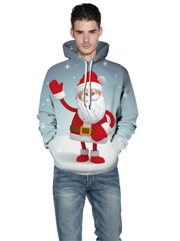Christmas Print Long Sleeve Loose Hoodie Flusfy