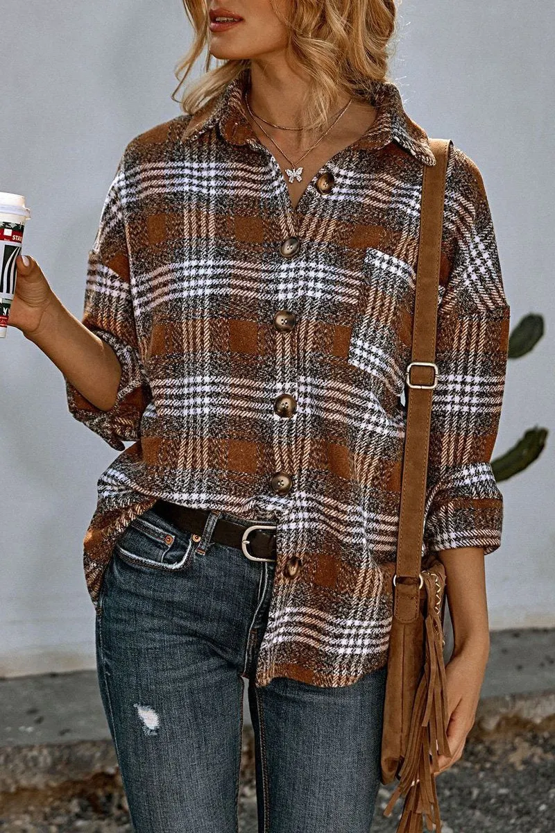 Casual Plaid Print Long Sleeve Coat