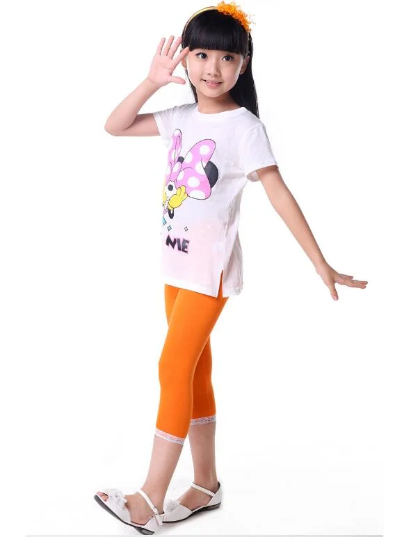 2019 girls new Leggings 4-11 years old Cropped trousers Solid color 7 colors optional lace children's calf-length pants cute