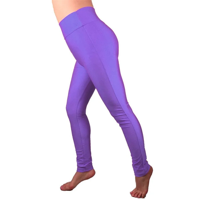 CUHAKCI Trousers Female Elastic Pants New High Waist Leggings Candy Colors Fluorescent Shiny Leggins Women Casual