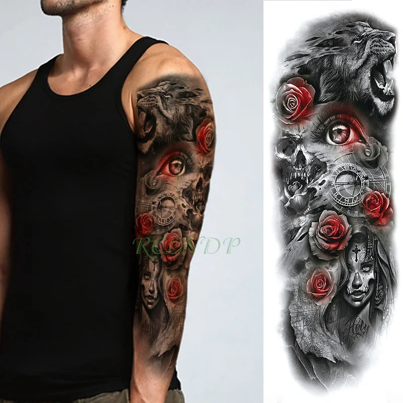 Waterproof Temporary Tattoo Sticker Anubis Ancient Egypt Dog Roma Clock Eye Full Arm Fake Tatto Flash Tatoo Sleeve for Men Women