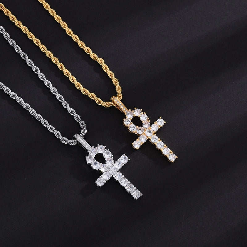 Copper Casual Hip-Hop Inlay Cross Zircon Pendant Necklace