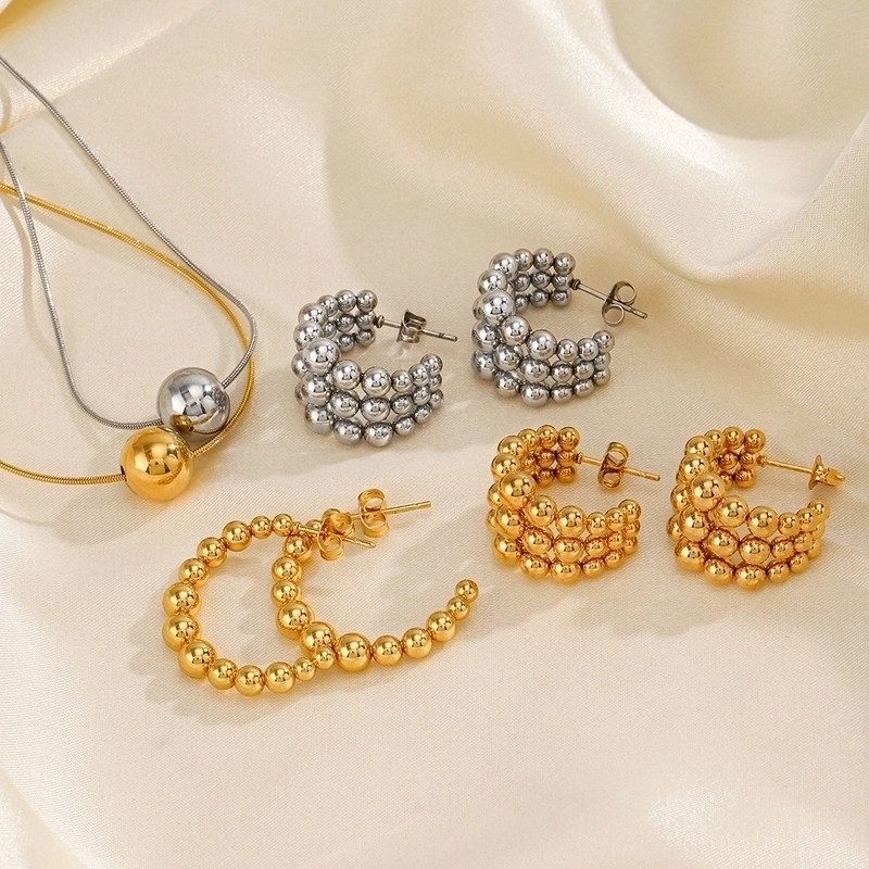 304 Stainless Steel 18K Gold Plated Casual Minimalist C Shape Round Earrings Necklace