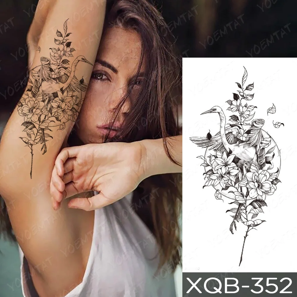 Sexy Black Mandala Flower Temporary Tattoos For Women Girls Henna Tatoos Paper Fake Jewelry String Snake Flower Tattoo For Party
