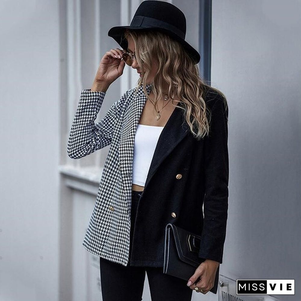 Womens Fashion Patchwork Blazer Jacket Office Work Business Outfit Lady Lapel Long Sleeve