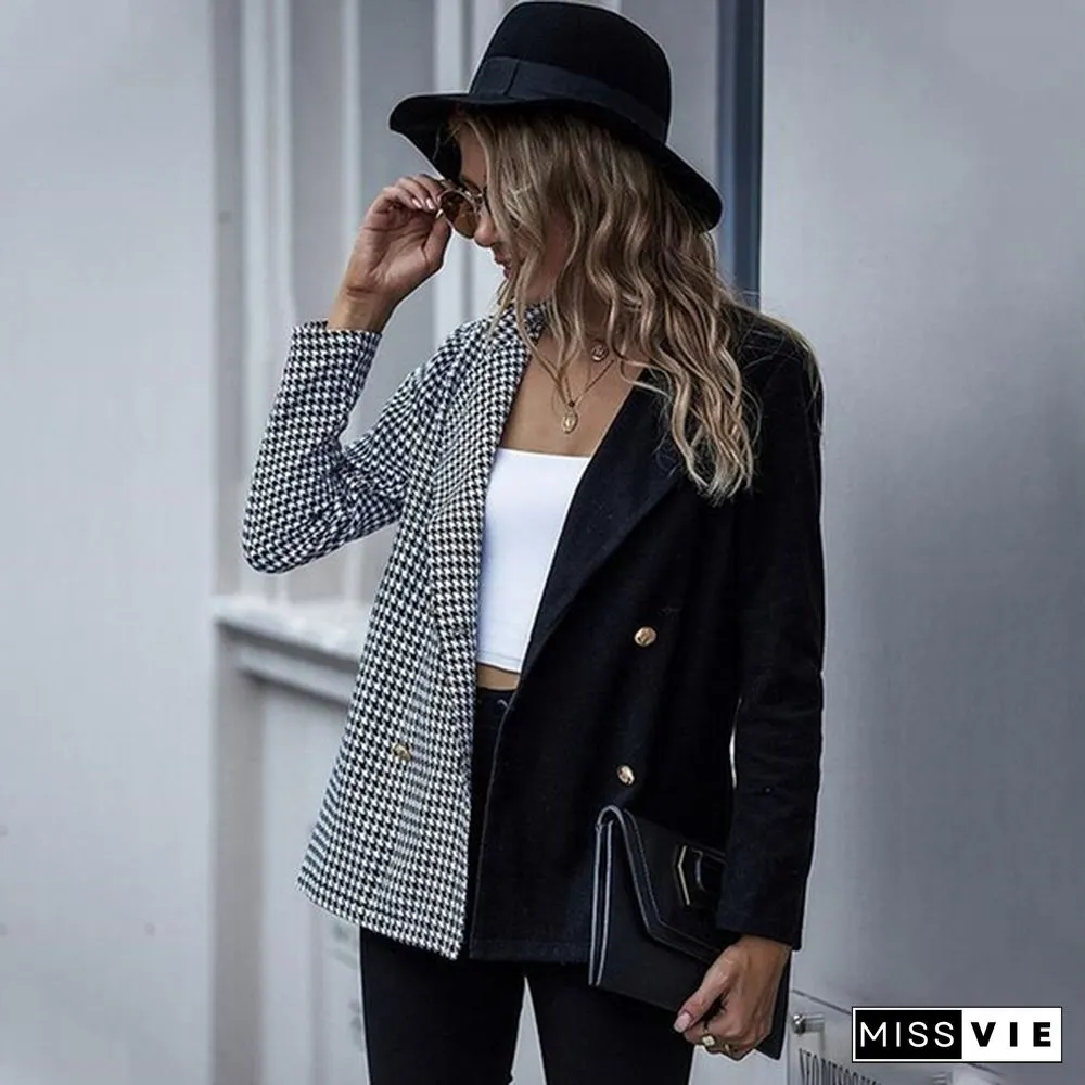 Womens Fashion Patchwork Blazer Jacket Office Work Business Outfit Lady Lapel Long Sleeve