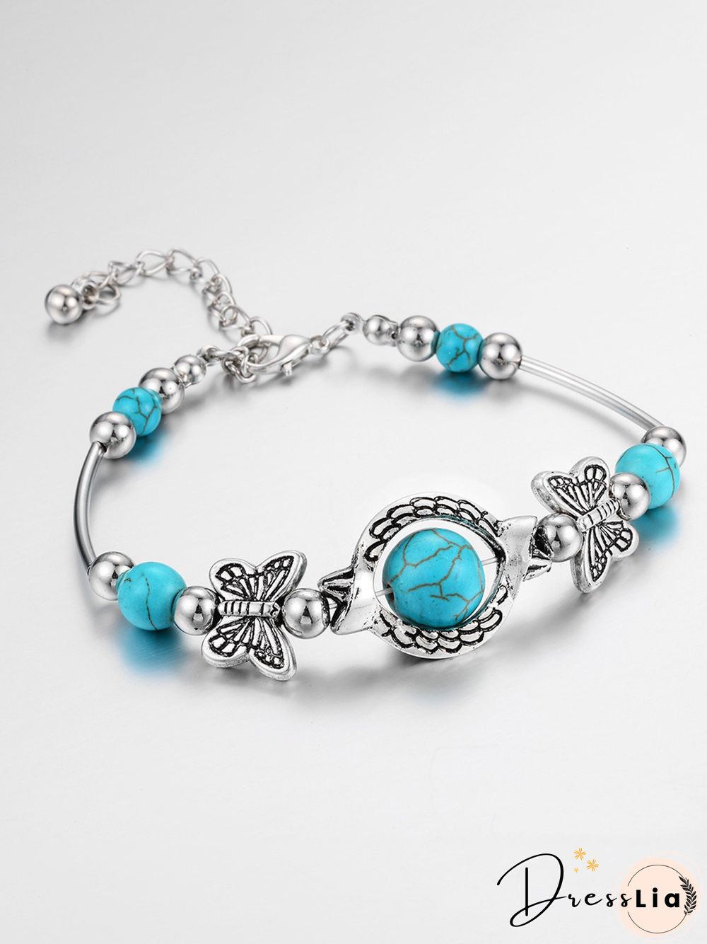 Vintage Alloy Butterfly Turquoise Bracelet