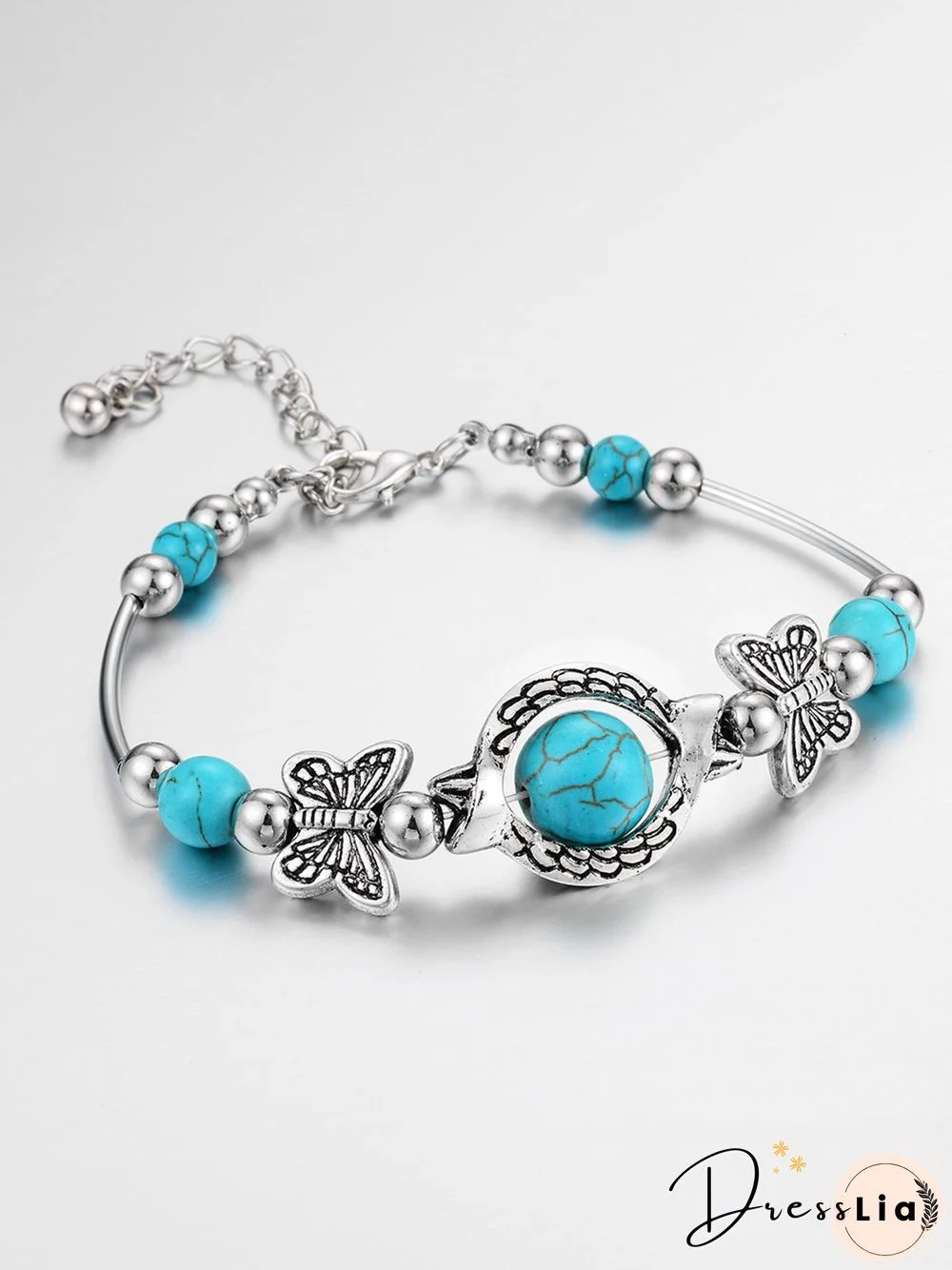 Vintage Alloy Butterfly Turquoise Bracelet