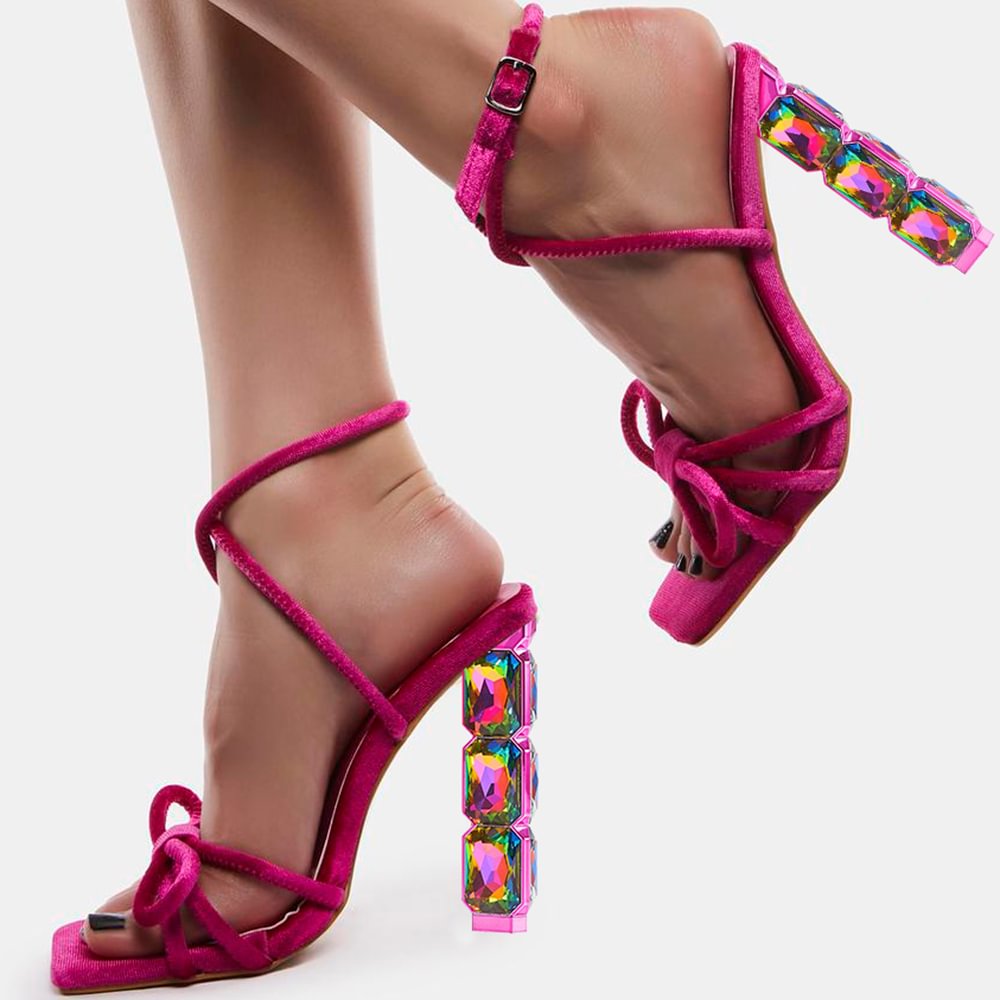 Fuchsia Decorative Heels With Strap Slingback Sandals Nicepairs