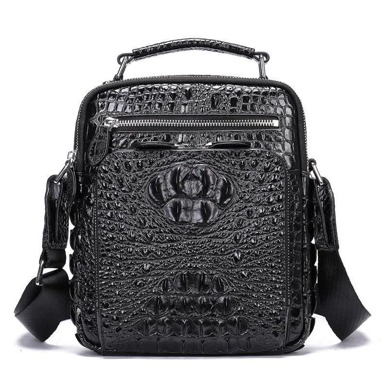 Men's Crocodile Pattern Shoulder Bag Leather Adjustable Shoulder Strap Business Crossbody Bag