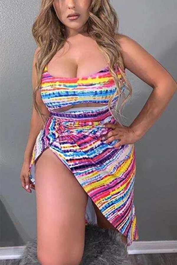 Sexy Printing Vest Swimsuit Three-piece Set