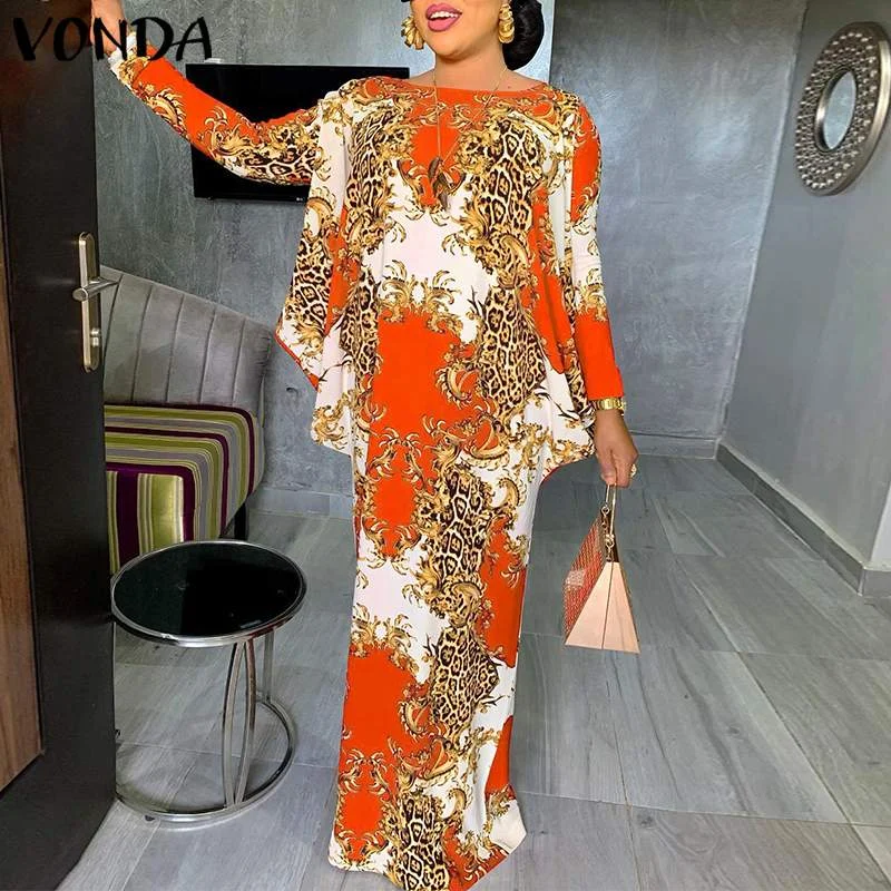 Summer Holiday Dress Women Bohemian Dress 2022 VONDA Long Sleeve Vintage Printed Sundress Fashion Party Vestidos Femme Robe