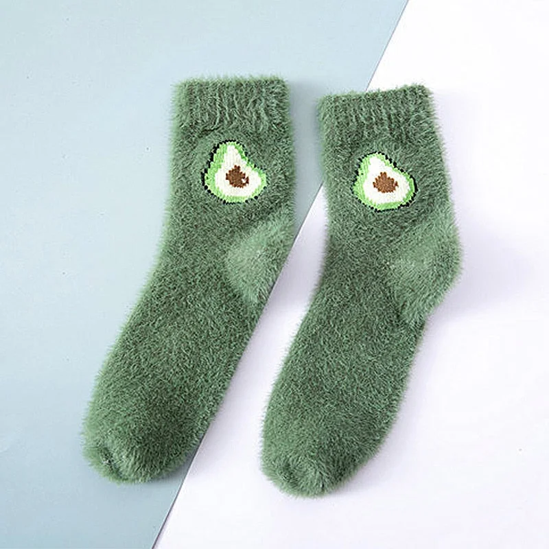 Women Socks Imitation Mink Velvet Socks Bedroom Thicken Cute Fruit Sleepwear Home Female Socks Sleep Floor Warm Thermal Sox Girl