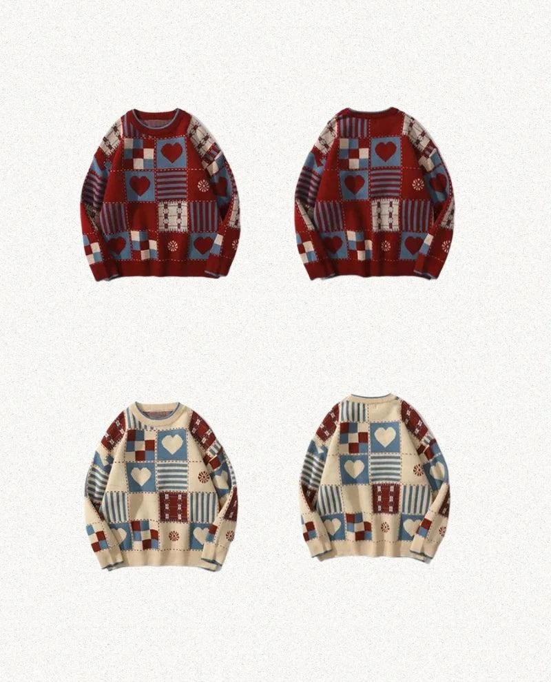 Brownm Heart Pattern Sweater
