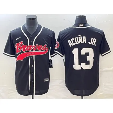 Men's Atlanta Braves #13 Ronald Acuna Jr. Black Cool Base Stitched Baseball Jersey ZYGH