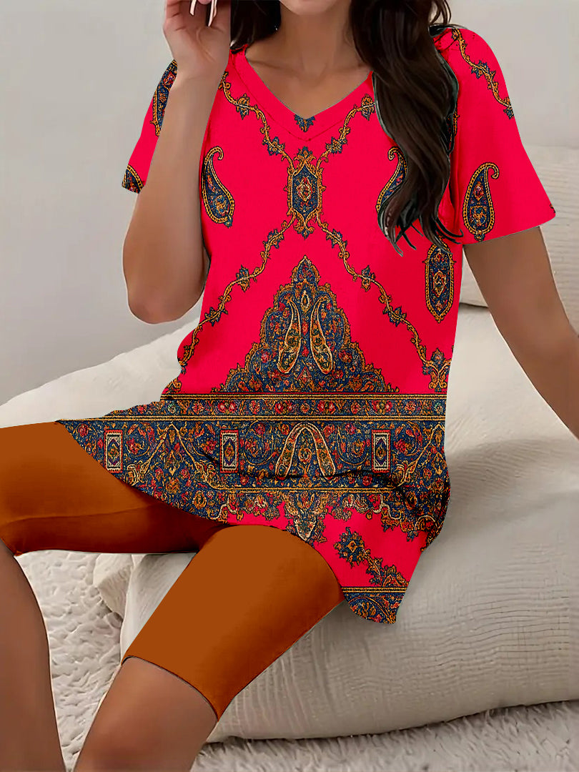 Women Long Sleeve V-neck Graphic Floral Printed Top